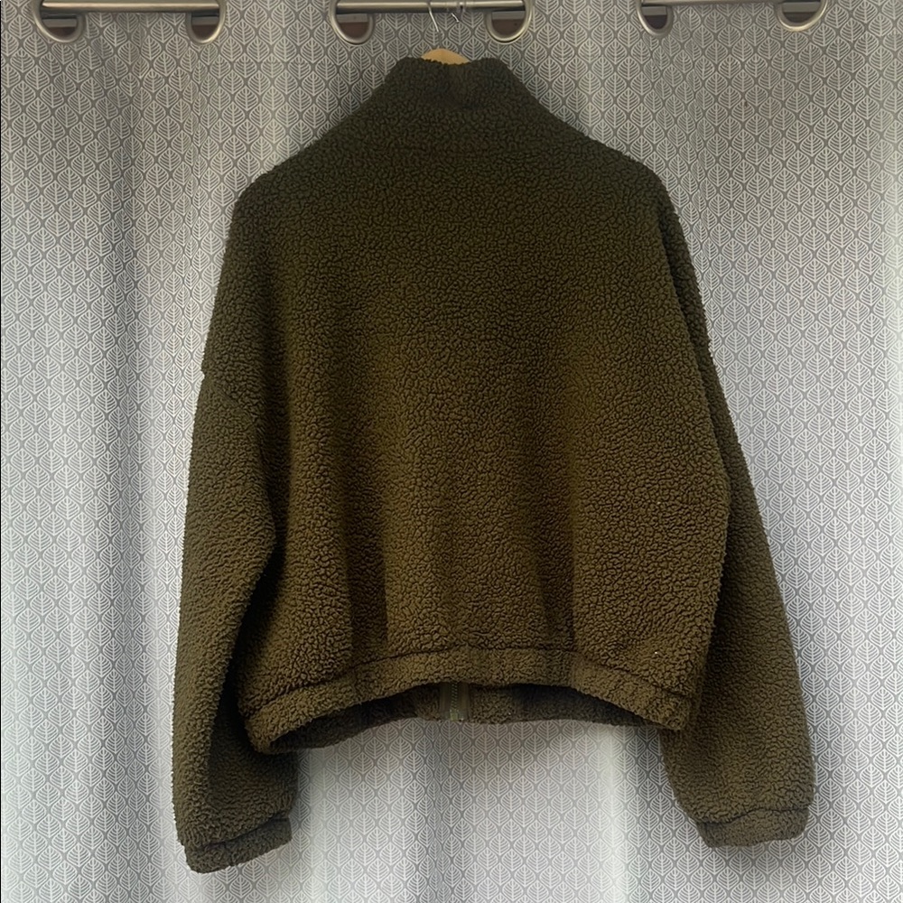 Olive green Sherpa oversized jacket - Picture 3 of 4